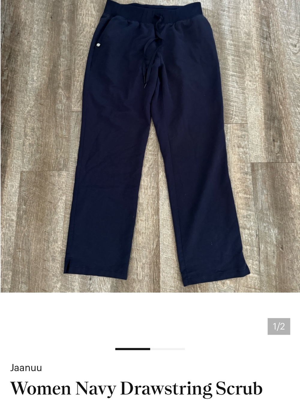 BUNDLE of Jaanuu knit waist size small petite women scrubs (2) navy and grey